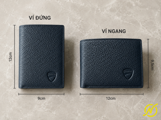 Kích thước ví nam da bò xanh Navy NOVIDA