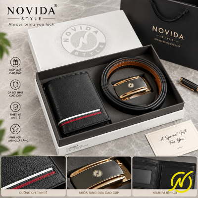 Bộ quà tặng thắt lưng nam da bò cao cấp Novida