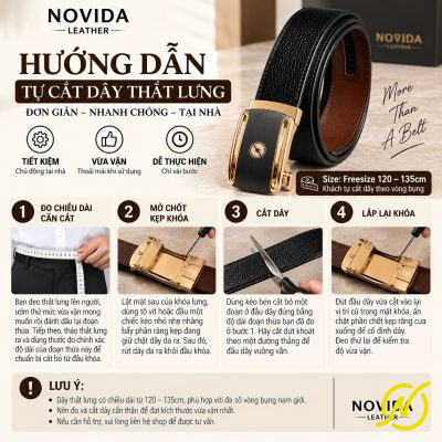 Hướng dẫn tự cắt dây thắt lưng nam da bò cao cấp khóa tăng đưa Novida