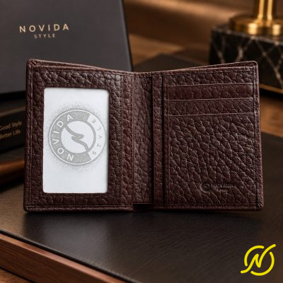 Ví Nam Da Trâu Novida Nâu Sẫm Ví Đứng Mặt Trong