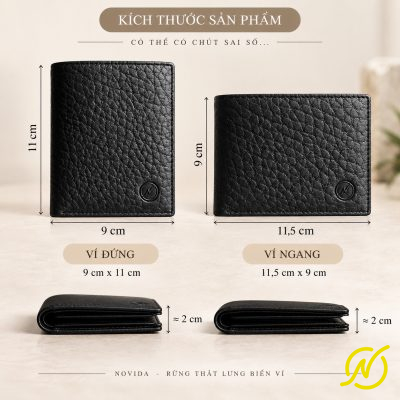 Kích Thước Ví Nam Da Trâu Novida Cao Cấp Ví Đứng 9x11cm Và Ví Ngang 11,5x9cm