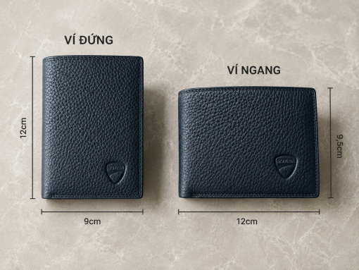 Kích thước ví nam da bò xanh Navy NOVIDA