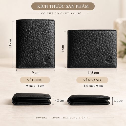 Kích Thước Ví Nam Da Trâu Novida Cao Cấp Ví Đứng 9x11cm Và Ví Ngang 11,5x9cm